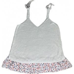 Loft Gray Floral Ruffle Knit Blouse with Tie Straps
